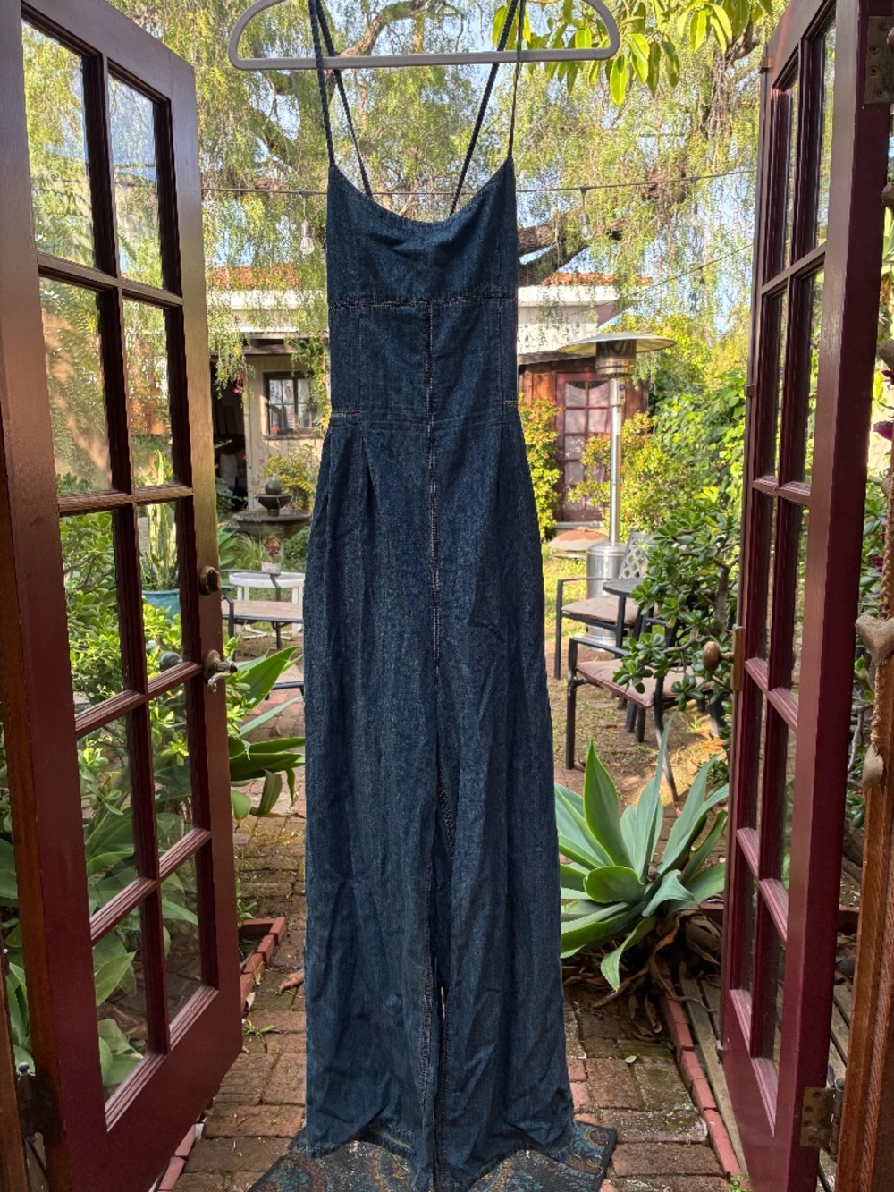 Jean lace-up romper